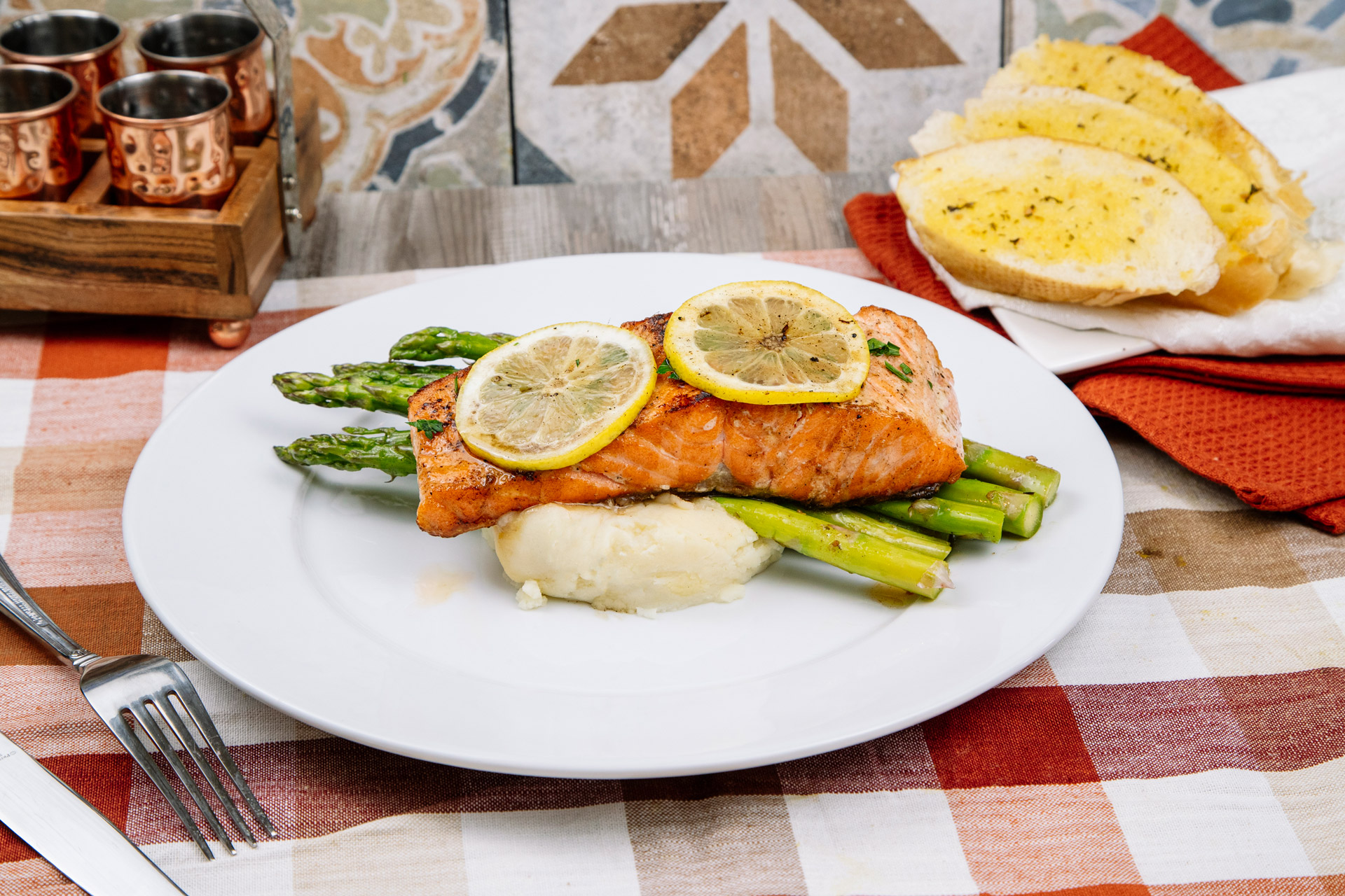 Latin seafood plate with bright garnish